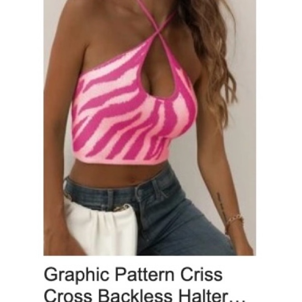 SHEIN Pink and White Backless Crop Tank Top